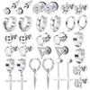 JeweBella 15Paia Orecchini Uomo Acciaio Inossidabile Orecchini a Cerchio Argento Orecchini Pendenti con Croce Piercing Cartilage Zirconi Orecchini Set Punk Orecchino Nero/Argento per Uomo Donna