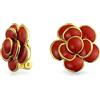 Bling Jewelry Rosso Smalto Rosa Fiore Primavera Retrò Clip Su Stile Orecchini A Bottone Per Le Orecchie Non Forate 14K Oro Placcato Ottone