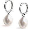Secret & You Orecchini a cerchio da 16 mm con ciondoli intercambiabili di perle coltivate d'acqua dolce barocche da 11-12 mm per donne Secret & You - Argento sterling 925 rodiato