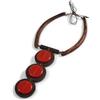 Avalaya Collana in legno ecologico marrone con perline in ceramica rosse, design strutturale, lunghezza minima 43 cm, ciondolo 15 cm, Misura unica, legno, corde, ceramica, Nessuna pietra preziosa