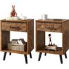 YMYNY Set di 2 Comodini, Tavolini da Notte, Tavolini Salotto, Cassetto in Tessuto, Ripiano aperto, Gambe in legno massello, Stile Industriale Rétro, per Camera da Letto, Soggiorno, Vintage HST020H-2
