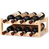 PORFOYO Portabottiglie con 2 ripiani, portabottiglie per frigorifero, impilabile, portabottiglie per bottiglie di vino, 8 bottiglie, portabottiglie in legno, scaffale per vino, parete, piccolo ripiano per