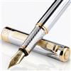 Scriveiner Penna stilografica qualità premium - Penna stilografica mozzafiato con finitura in Placcato in Vero Oro, Placcato in Vero Oro Pennino (extra fine), argento cromato