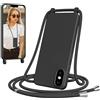 Jrkvniv Cover per iPhone X/XS con Cordino, Morbido TPU Silicone Case con Laccio Tracolla, Regolabile e Rimovibile, Antiurto AntiGraffio Case per iPhone X/XS, Nero