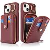SailorTech Custodia per telefono per iPhone 14 Supporto ad anello con cerniera per carta di credito, iPhone 14 Custodia in pelle Portafoglio con portacarte per donne-Borgogna