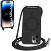 FMPCUON FNPCUON Cover Magnetica Silicone per iPhone 14 Pro Max con Cordino,Compatibile con MagSafe,Custodia con Laccio Collana Tracolla Collo Sottile TPU Antiurto Protettiva Case con Corda.Nero