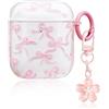 KEWUF AirPods 1 Custodia Cover, Custodia per Auricolari a Forma di Fiocco Rosa, Con Ciondolo Floreale Rosa, AirPods Cover, Cover Protettiva con Ciondolo Shockproof per Cuffie AirPods 1/2 (AirPods 1/2)