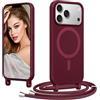 Coiwxmoi Cover per iPhone 18 Pro MAX/17 Pro Max con Cordino , Rosso Vino | Magnetica,Regolabile, [Compatibile con MagSafe]Custodia con Collana Tracolla Laccio Collo Liquido TPU Silicone Antiurto Case