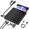 Labtec 7 in 1 Lettore CD DVD Esterno per PC Portatile, Masterizzatore CD DVD Esterno, USB 3.0 e Type-C con slot SD/TF, 4 porte USB e USB-C, unità DVD sottile per Linux, Mac OS, Windows 11/10/8/7