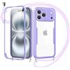 Jrkvniv Cover per iPhone 17 Pro con Cordino,360 Gradi Trasparente Custodiacon con Protezione Schermo Integrata,Bumper Rugged Custodia con Regolabile Tracolla Corda Collana per 6.3-Viola