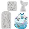 RANYAKE Set di 3 Stampo per Torta a Tema Marino 3D, Silicone, Grigio, Stampo per Sirena, Animale Oceano, Stampo Stella Marina Conchiglia Cavalluccio Marino, Per Torta al Cioccolato Glassa Fondente