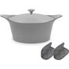 COOKUT L'Incredibile Cocotte in Metallo 33cm Grigio Perla con Pomello in Metallo e Presine