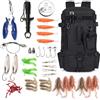 BONJUME Kit da Pesca 60 Pezzi, con Mochila 15L (43 x 21 x 17 cm) Sistema MOLLE, Pinze, Esche Artificiali Leva-Amo e Pinza per Labbro Attrezzatura da Pesca Professionale Completa
