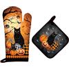 Arquiel Halloween Gatto Guanti Da Forno Presina Set Di 2, Cotone Addensare Guanti Da Forno A Microonde, Presine Da Cucina Morbida Resistenti Al Calore Per Arrostire, Cuocere Decorativo Regalo