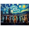 Dazzlewall Quadro Notte Stellata con Gatti, Poster Artistico Vintage con Pittura ad Olio di Gatto per Camera da Letto Soggiorno 30×40 cm Senza Cornice