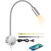 ERWEY Lampada da lettura da parete, lampada da comodino a LED da parete con interruttore touch, dimmerabile e presa di ricarica USB, collo d'oca girevole a 360° con spina e cavo, 3000-6000K, argento