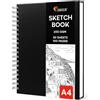 Zenacolor Sketchbook A4 - Copertina Rigida, Carta Spessa 200 g/m², 50 fogli / 100 pagine - Album da Disegno a Spirale, Quaderno da Disegno per Bambini, Amatori e Professionisti