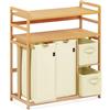 ADEL DREAM AdelDream - Cesto portabiancheria a 4 scomparti, 2 ripiani, 140 l, con cestino, con 2 sacchetti per la biancheria e 2 scatole di stoffa, in bambù, colore: beige
