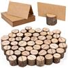 Bixury 50 Pezzi Segnaposto Legno Forma Tronco Cerchio Rustico Posto Titolare Portafoto Portacarte in Legno con 50 Cartoncini per Ristoranti Matrimoni Banchetti Feste Celebrazioni (50)