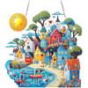 CEOVR Paesaggio Diamond Painting Hanging Kit,20x20 cm DIY Ornamento Dipinto a Diamante Kits,Peinture Diamant Appeso per Decorazioni,Case in Riva al Mare