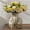 PORCER Vaso antico verde e beige, 14 cm, design floreale in cineserie, vaso in ceramica rustica per decorazione domestica, soggiorno, libreria, ufficio, ingresso, decorazione millenaria, decorazione