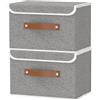 OUTBROS 2 Pezzo Scatole Cartone Pieghevole, Cestini con Coperchio, 38x25x25 cm Contenitori per Armadio Salvaspazio, Cubi di Tessuto con Maniglia, Grigio