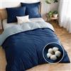 Dreamzie Copripiumino Matrimoniale Cotone Percalle - Set 3 Pezzi - Copripiumino 200x200 e 2 Federe 65x65 cm - Blu Scuro - Certificato Oeko-Tex