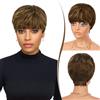 RUWISS Pixie Cut Parrucca Capelli Veri Parrucca Corta Naturale Strato Ondulato Vari Stile Parrucche Corte Per Le Donne Nere, Marrone Misto Con Oro