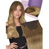 Fshine Extension Capelli Veri Clip Balayage Marrone Cioccolato A Biondo Sporco Clip in Estensioni Dei Capelli Umani 60cm 120g 7Pcs Extension Lisce Clip Real Hair Extensions 10/14