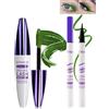 LYSdefeu Mascara in fibra di seta verde 5D e verde eyeliner liquido, eyeliner liquido impermeabile e resistente alle sbavature, allungamento duraturo volumizzante ciglia mascara per feste, trucco per occhi