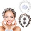 DIFLAX 2 Pezzi Spa Fascia per Capelli da Donna per Il Lavaggio del Viso Set di Polsini Spugna Morbida Terry Panno Trucco Skincare Fascia Antiscivolo per Donna Ragazze (Bianco+Stampa Leopardata)