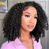 YAYAHAIR Half Wig Human Hair Kinky Curly 3 In 1 Glueless Seamless Flip Over 12 Inch | 180 Density Wear and Go Glueless Wig Human Hair Invisible Hairline Headband Wig for Women Beginner Friendly Natural Black