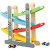 Jacootoys Pista Macchinine per Bambini Piccoli, Pista Auto Giocattolo Macchine Corsa, Pista da Corsa in Legno Giochi con 4 Mini Auto