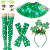 YOUYIKE Costume San Patrizio Gadget Outfit con LED Tutu Gonna di Tulle, Cerchietto, Calzini Alti Fino al Ginocchio Guanti a Maniche Lunghe, St Patricks Day Costume Irlandese Accessori & Vestiti Carnevale