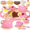 ZHHGOO Set da Tè di Legno per Bambini,17 Pezzi Set da Tè per Bambini,Gioco di Ruolo,Tea Party di Giocare Montessori,Giochi D'Imitazione del Tè Pomeridiano di Giocare Regalo per Bambina 3-7 Anni