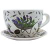 Dekohelden24 Vaso per fiori, vaso per piante, vaso per piante, vaso per fiori, vaso per piante con manico in ceramica, motivo lavanda, lunghezza 25 x larghezza 23 x 14 cm.