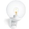 Steinel L 595 S Lampada da esterno con sensore di movimento: lampada da parete per esterni in bianco con sfera di cristallo, illuminazione per terrazza e ingresso