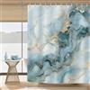 Dazzlewall Tenda da doccia in marmo blu foglia di tè e oro, tenda da bagno astratta moderna impermeabile 180 x 180 cm, tessuto resistente alla muffa con 12 ganci