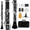 EASTROCK B Clarinetto piatto per principianti, clarinetto in Sib 17 chiavi nichelate, Clarinetto ABS con 2 barili, supporto per 8 bocchini, kit di pulizia per clarinetto (nero)