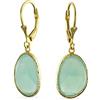 Bling Jewelry Orecchini Pendenti Di Pietra Ovale Sfaccettata Con Castone A Leva In Argento 925 Placcato Oro 14K Per Donna, Verde Menta Simulato.
