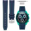 HORACE Cinturino universale per orologio in silicone liquido 20mm - Compatibile Omega x Swatch MoonSwatch - Kit di montaggio incluso (Blu/Cuciture Ciano)