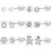 MILACOLATO 6Paia Orecchini Bambina Acciaio Chirurgico Orecchini Anallergici Donna Ragazze CZ Cuore Fiore Orecchini a Bottone Set Piercing Trago Cartilagine Gioielli bianco