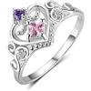 Bellitia Jewelry Moda Anello Corona Fidanzamento Eternità per Donna Ragazza, Classici Anelli Fedi Nuziali Argento 925 con Zirconia Cubica Rosa a Forma di Cuore
