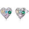 Bellitia Jewelry Orecchini a Bottone Donna in Argento 925 Placcato Platino con Zirconia Cubica Multicolore, Piercing Orecchini a Lobo Donna con Pietra a Forma di Cuore, Orecchini Vintage Donna Ragazza