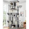 Globlazer Tiragraffi XXL Alto 204 cm con 3 Grotte, 2 Grande Trespoli, 3 Morbido Cestini, Torre del Gatto Stabile per 3-5 Grandi Gatti Adulti Gatto Giocare Graffiare Interno (F80F, Grigio Chiaro)