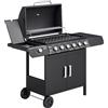 Outsunny Barbecue a Gas con Coperchio, 7 Bruciatori da 20kW, Fornello Laterale e 2 Ruote, 135x50x100 cm, Nero | Aosom Italy