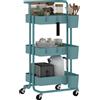HOMCOM Carrello da Cucina a 3 Livelli con Maniglie e 4 Rotelle, in Acciaio, 42x38x86.5 cm, Verde Azzurro | Aosom Italy