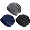 FURTALK Berretto da uomo e da donna, in cotone, elegante, leggero, traspirante, per la corsa, per dormire, nero+grigio scuro+blu marino, Taglia unica