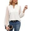 viiotu Camicetta Donna Elegante in Chiffon, Camicia a Manica Lunga con Scollo a V e Pizzo - Blusa o Top Chic per Cerimonia, Lavoro e Tempo Libero (IT, Testo, S, Regular, Regular, Bianco)