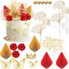 Gyufise Happy Birthday Cake Topper Decorazioni Rossa Farfalla Corona Decorazione per Torta per San Valentino, Compleanno, Festa di Matrimonio, Decorazioni per torte fai da te, Forniture Oro